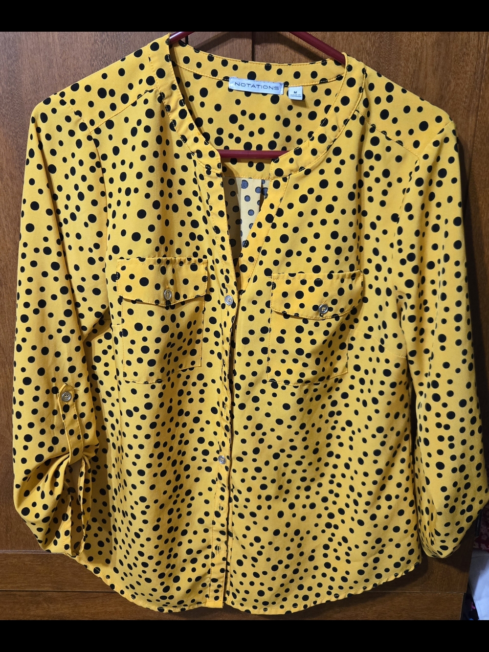 Notations Yellow Black Polka Dot Blouse